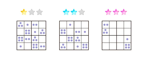 Vectorillustratie. Sudoku voor kids met foto's op verschillende niveaus — Stockvector