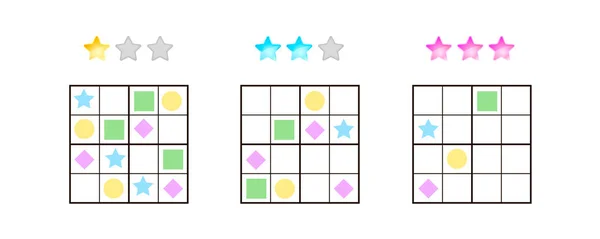 Vectorillustratie. Sudoku voor kids met foto's op verschillende niveaus — Stockvector