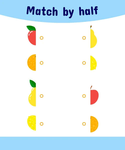 Ilustración vectorial. Juego a juego para los niños. Conecte las mitades de la fruta . — Archivo Imágenes Vectoriales