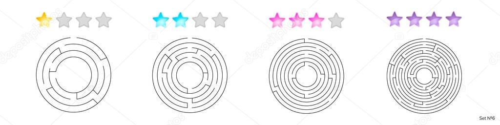 vector illustration of set of 4 circular mazes for kids at diffe