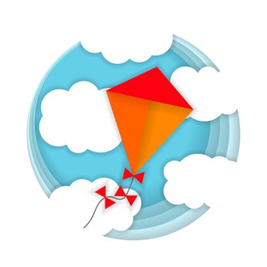 vektör çizim. Kağıt Sanat bir uçurtma mavi gökyüzünde oyma