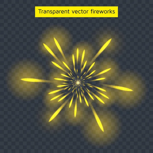 Ilustrasi vektor dari kembang api kuning, effec cahaya transparan - Stok Vektor