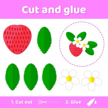 Vektör çizim. Eğitim kağıt okul öncesi çocuklar için oyun. Makas ve yapıştırıcı görüntü oluşturmak için kullanın.