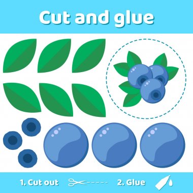 Vektör çizim. Eğitim kağıt okul öncesi çocuklar için oyun. Makas ve yapıştırıcı görüntü oluşturmak için kullanın.