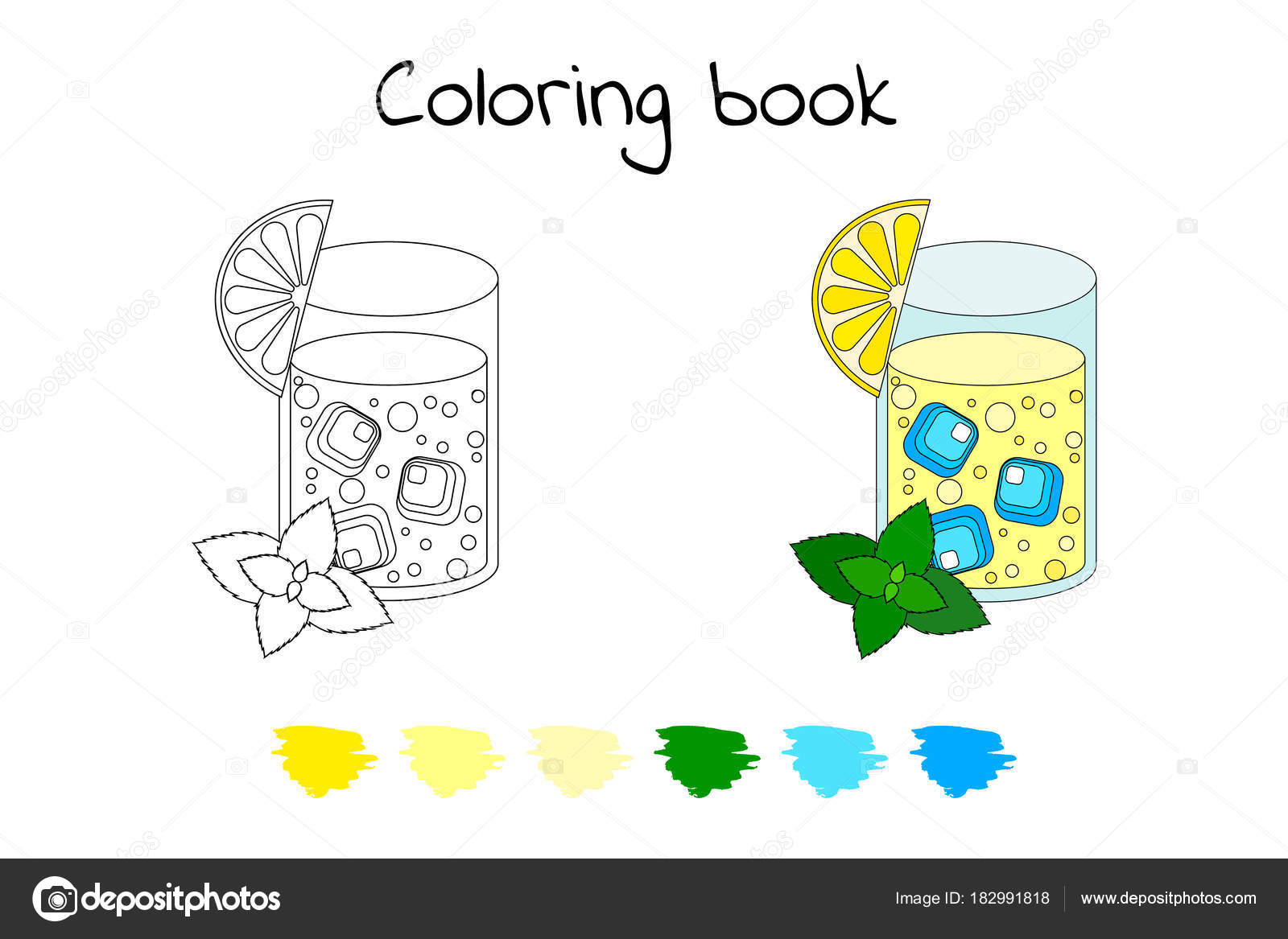 Libro da colorare per i bambini Illustrazione di vettore cocktail di menta di limone — Vettoriali di SandStorm