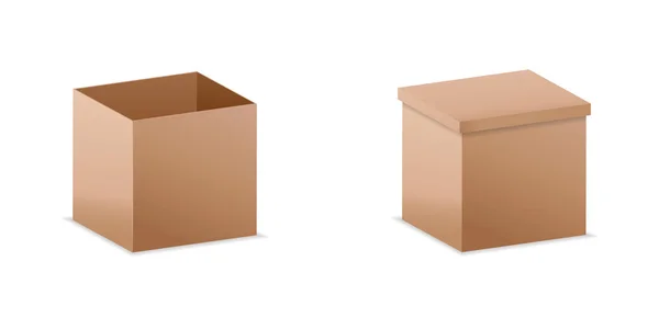 Ilustración vectorial. caja de cartón 3D realista. maqueta para desi — Vector de stock