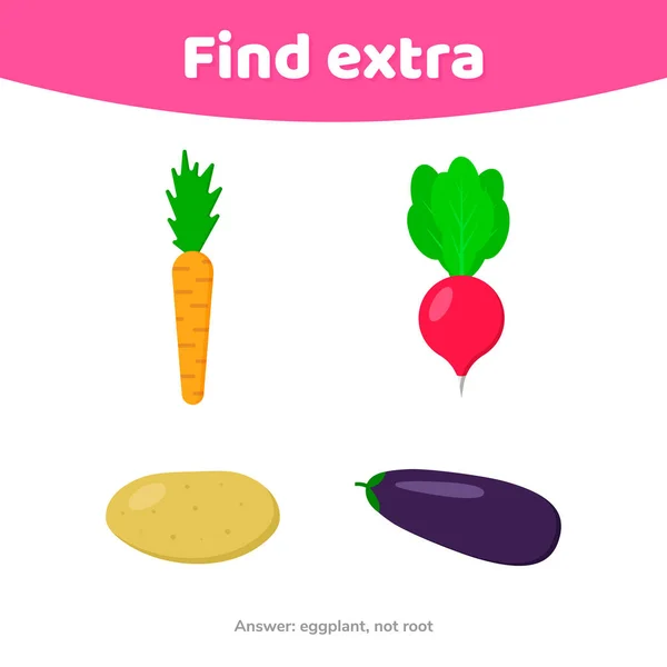Jogo de educação para crianças pré-escolares. Encontra um objecto extra. legumes e bagas — Vetor de Stock