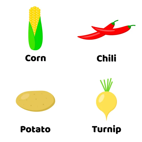 Ilustração. Conjunto de vegetais. milho, batata, pimenta, nabo — Vetor de Stock