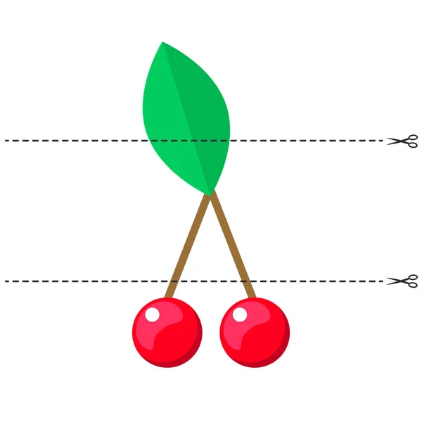 Игра для детей дошкольного возраста. Разрежьте картинку на куски. Сложите в нужном порядке. Мозаика. вишня с зеленым листом . — стоковый вектор