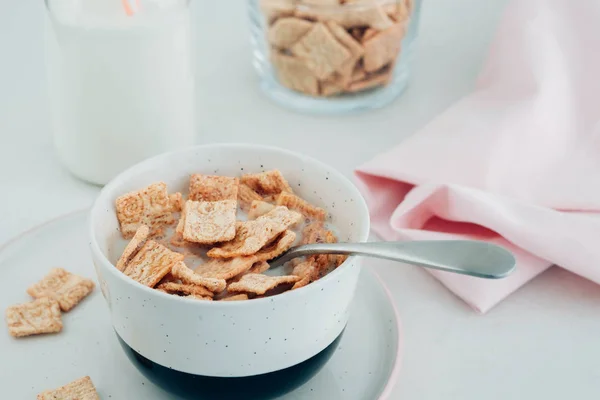 健康的な朝食 牛乳とシリアル — ストック写真