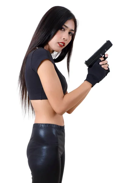 Woman and gun — Stock Photo, Image