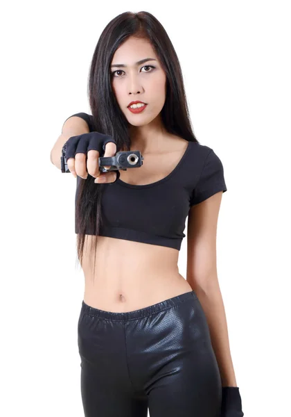 Woman and gun — Stock Photo, Image