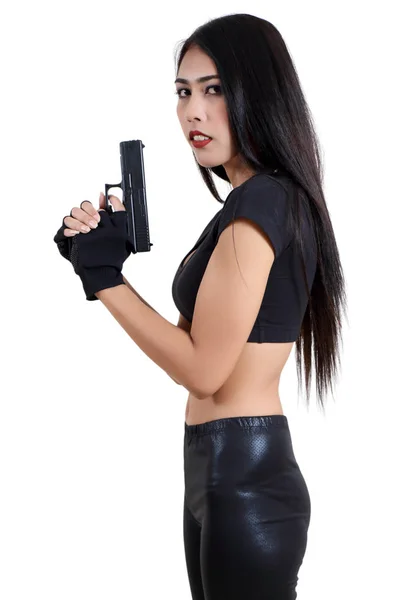 Frau und Waffe — Stockfoto