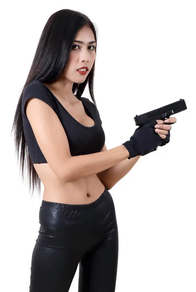 Frau und Waffe — Stockfoto