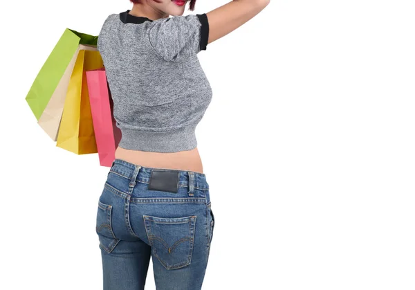 Mujer sosteniendo bolsa de compras — Foto de Stock