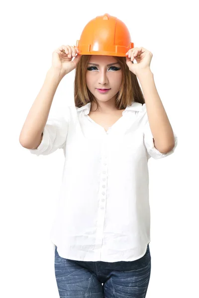 Woman Engineer Hardhat Working Construction Site Building Business — Stock Photo, Image