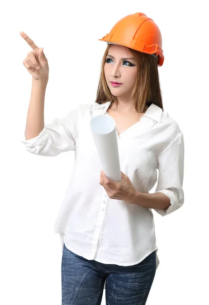 Woman Engineer Hardhat Working Construction Site Building Business — Stock Photo, Image