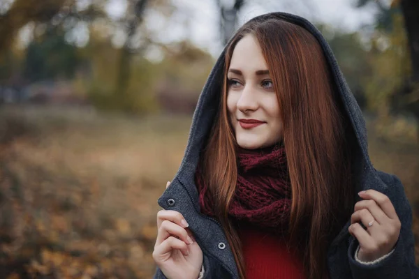 Outdoor Portret Van Jonge Vrouw Schoonheid Crey Wollen Jas Met — Stockfoto