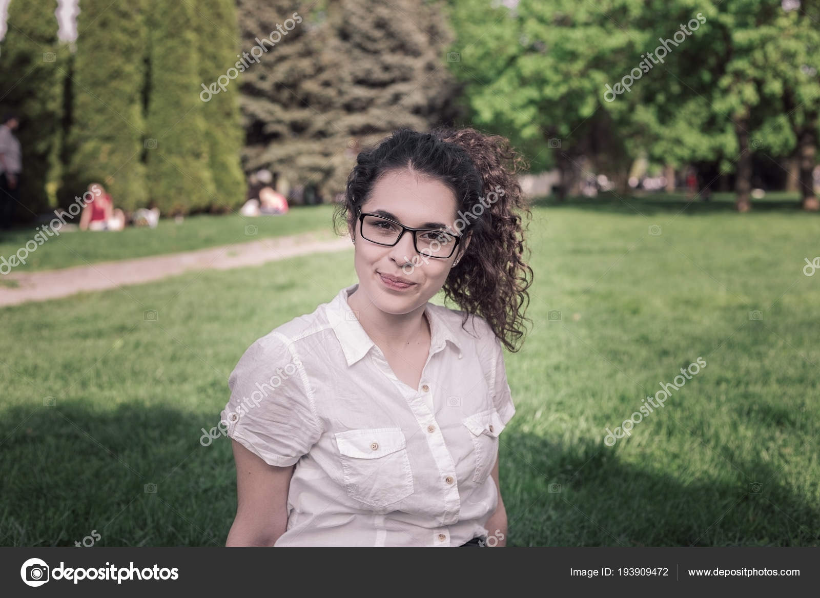 Pretty Young Mixed Race Woman Sitting Ground Park Girl Looking