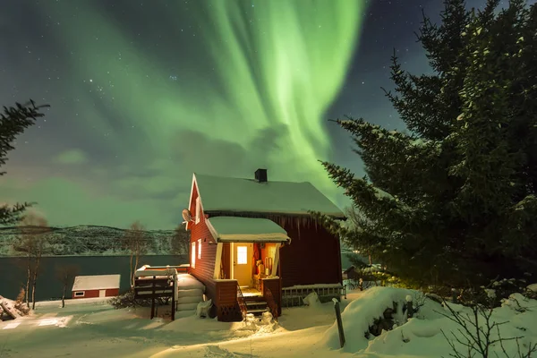 Kuzey ışıkları Aurora Borealis yukarıdaki gecede bir genellikle bir