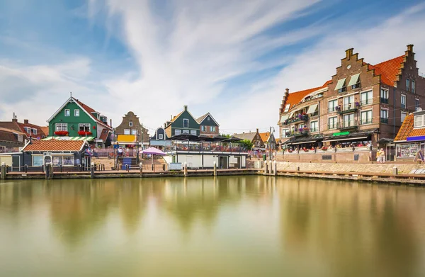 stock image Volendam view at the harbour, traditional Dutch fishing village located at  Markermeer lake.