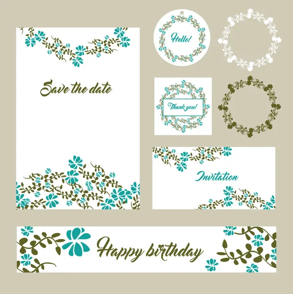 Wedding set stationery design set templates greeting cards — Stock Vector