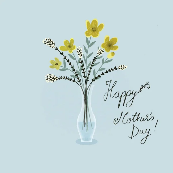 Mothers day postcars. yellow floral illustration — Stock Photo, Image