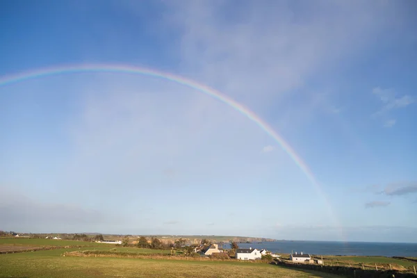 Rainbow Rural Irish Countryside Ending Irish Sea — Stock Photo, Image