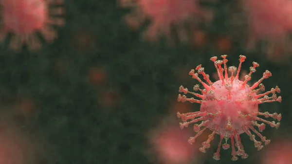 Bir grup virüs hücresi, Coronavirus 2019 salgını (covid19), Wuhan - Çin virüsü enfeksiyonu karanlık arka plan, kendini karantina, koronavirüs salgını konsepti, 3 boyutlu illüstrasyon. Boşluk afişini kopyala.