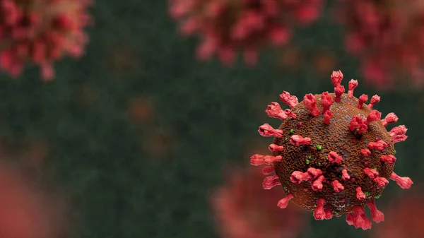 Bir grup virüs hücresi, Coronavirus 2019 salgını (covid19), Wuhan - Çin virüsü enfeksiyonu karanlık arka plan, kendini karantina, koronavirüs salgını konsepti, 3 boyutlu illüstrasyon. Boşluk afişini kopyala.