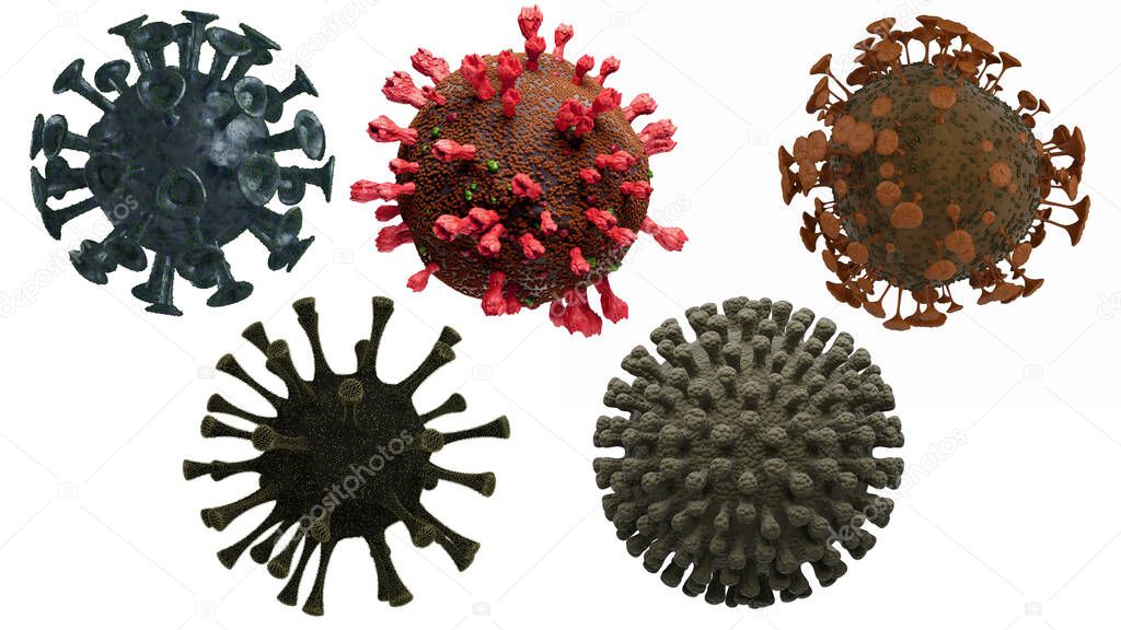 Group of virus cells, coronavirus 2019 outbreak (covid19), Wuhan - China virus disease infection on dark background, self quarantine, coronavirus outbreak concept,3D illustration. copy space banner.