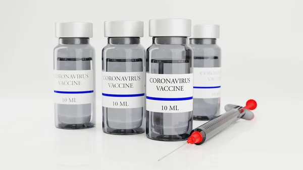 Aşı ve şırınga enjeksiyonu. Coronavirus enfeksiyonuna karşı bağışıklık ve tedavi (2019, COVID-19, nCoV 2019) Tıp bulaşıcı konsept 3D Rendering.