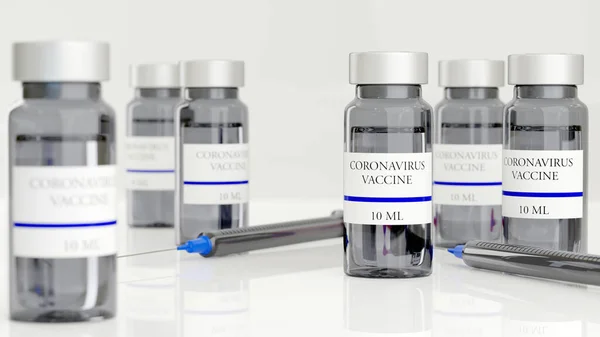 Aşı ve şırınga enjeksiyonu. Coronavirus enfeksiyonuna karşı bağışıklık ve tedavi (2019, COVID-19, nCoV 2019) Tıp bulaşıcı konsept 3D Rendering.