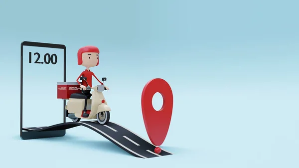Mobiletle hızlı teslimat paketi. E-ticaret paketini uygulamayla sipariş et. Üç boyutlu bir kavram. 3d oluşturma.