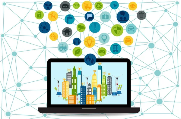 Smart City і бездротову мережу зв'язку Ліцензійні Стокові Ілюстрації