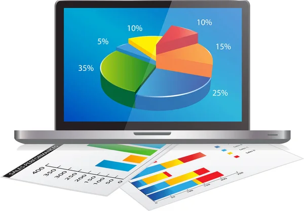 Données d'analyse financière sur un ordinateur portable — Image vectorielle