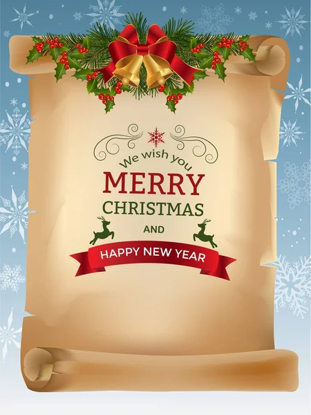 Jingle bells ve eski kaydırma kağıt ile Noel tebrik kartı — Stok Vektör