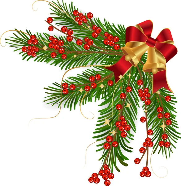 Sfondo natalizio con bordo ramo d'albero — Vettoriale Stock