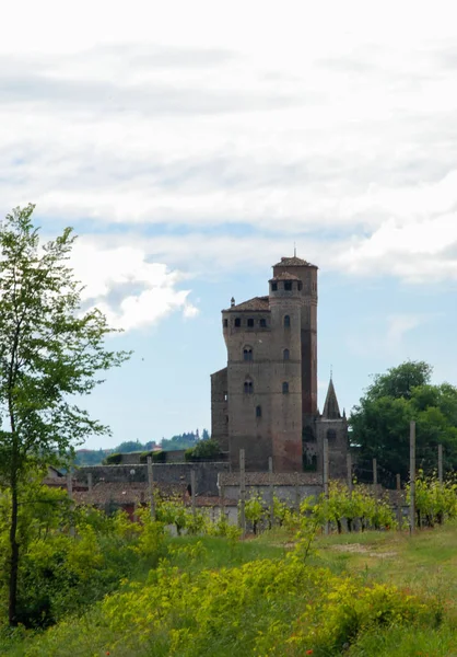 Zamek i winnice na wzgórzach Langhe, Piemont - Włochy — Zdjęcie stockowe