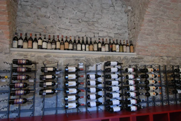 Esposizione di bottiglie di vino — Foto Stock
