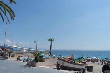 Noli, Liguria, İtalya. Plaj manzarası. Haziran 2018