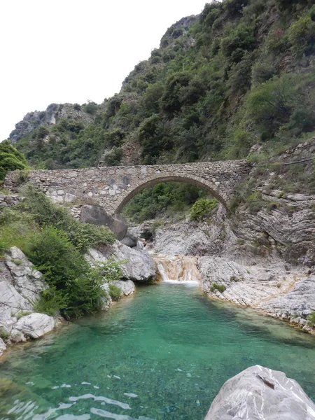 Ponte Pedra Vale Nervia Vista Perto Rio Barbaira Rocchetta Nervina — Fotografia de Stock