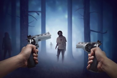 Adam yürüyen zombiler silah silahlı