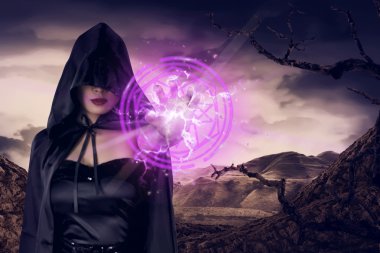 Asya cadı kadın gösteren pentagram  