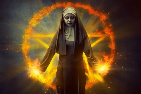 Pentagram en duivel Nun — Stockfoto