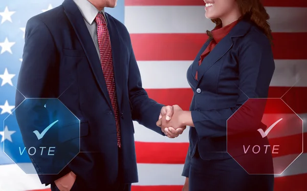 Två val kandidater handslag — Stockfoto