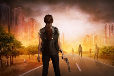 Zombi karşı silahla Asyalı kadın