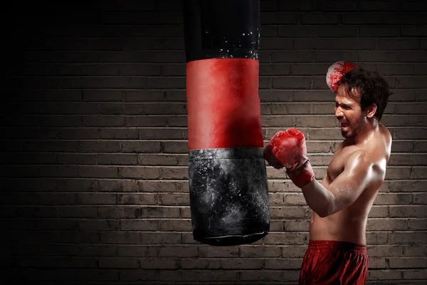 Jonge bokser die traint met de zak ponsen — Stockfoto