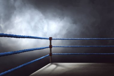 View of a regular boxing ring surrounded by blue ropes clipart