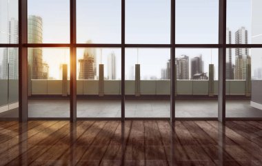 Sessiz Teras cityscape ve gökdelenler